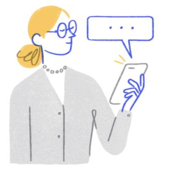 Illustration from Prosto Sprosit: a woman reading a reply on her phone.